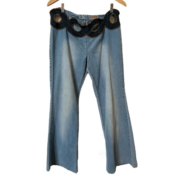 Capucino Denim - Y2K Capucino Jeans Womens 30 Low Rise Cutout Western Boho 2000s Flared